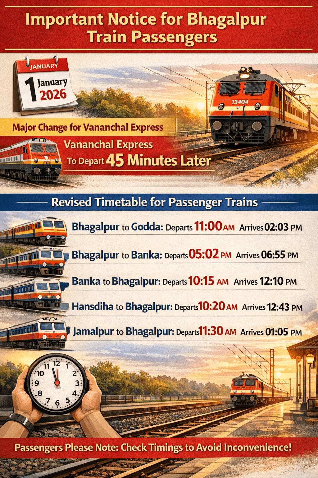 1 जनवरी से बदल जाएगा कई ट्रेनों का समय , रेलवे ने जारी किया नया टाइम टेबल